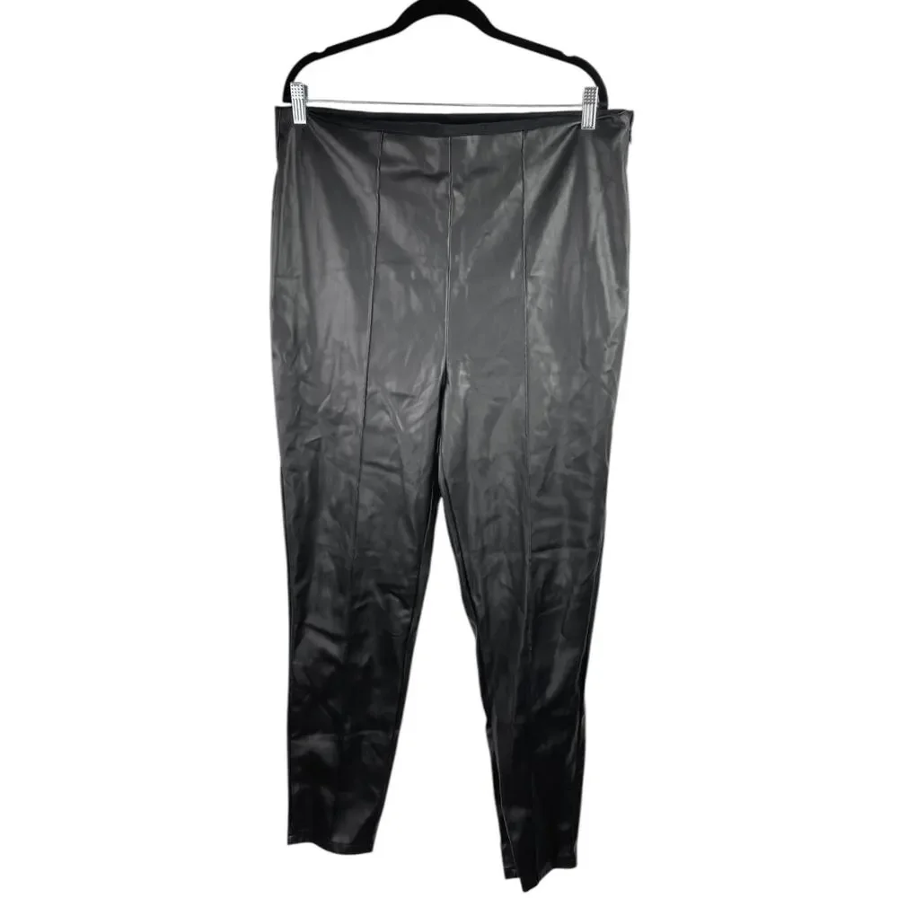 ASOS Design Black Faux Vegan Leather Skinny High Waist Trousers Pants Size 14
